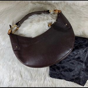 Gucci Large Pebble Leather Hobo Chocolate Brown